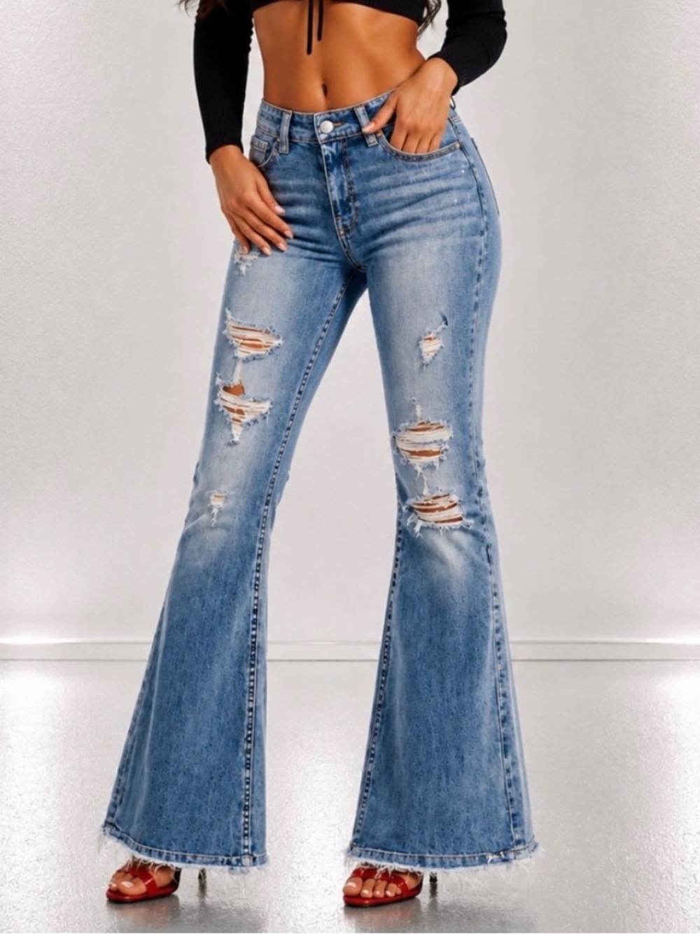 BKE Payton Mid Rise Flare Distressed Stretch Jeans Size 27x29.5 Women’s EUC